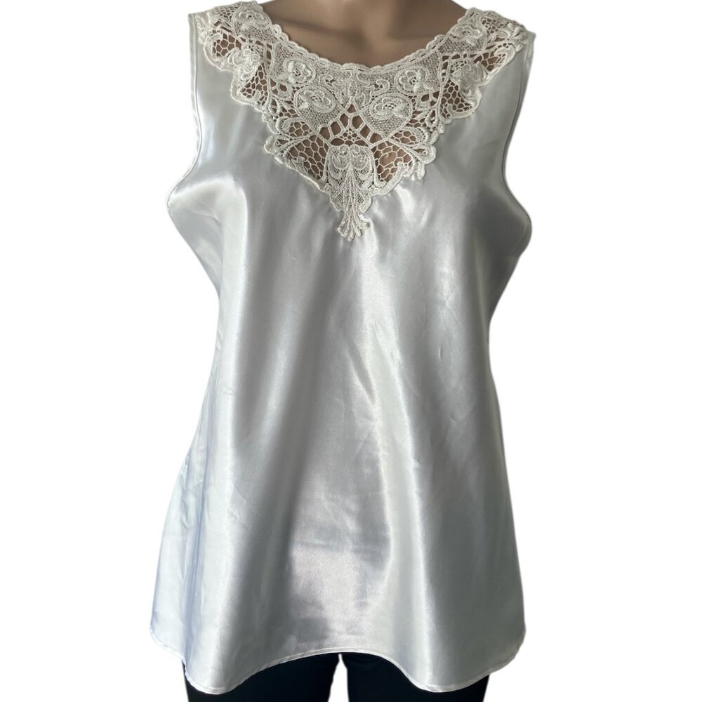 Vintage Night Magic Satin Lace White Top